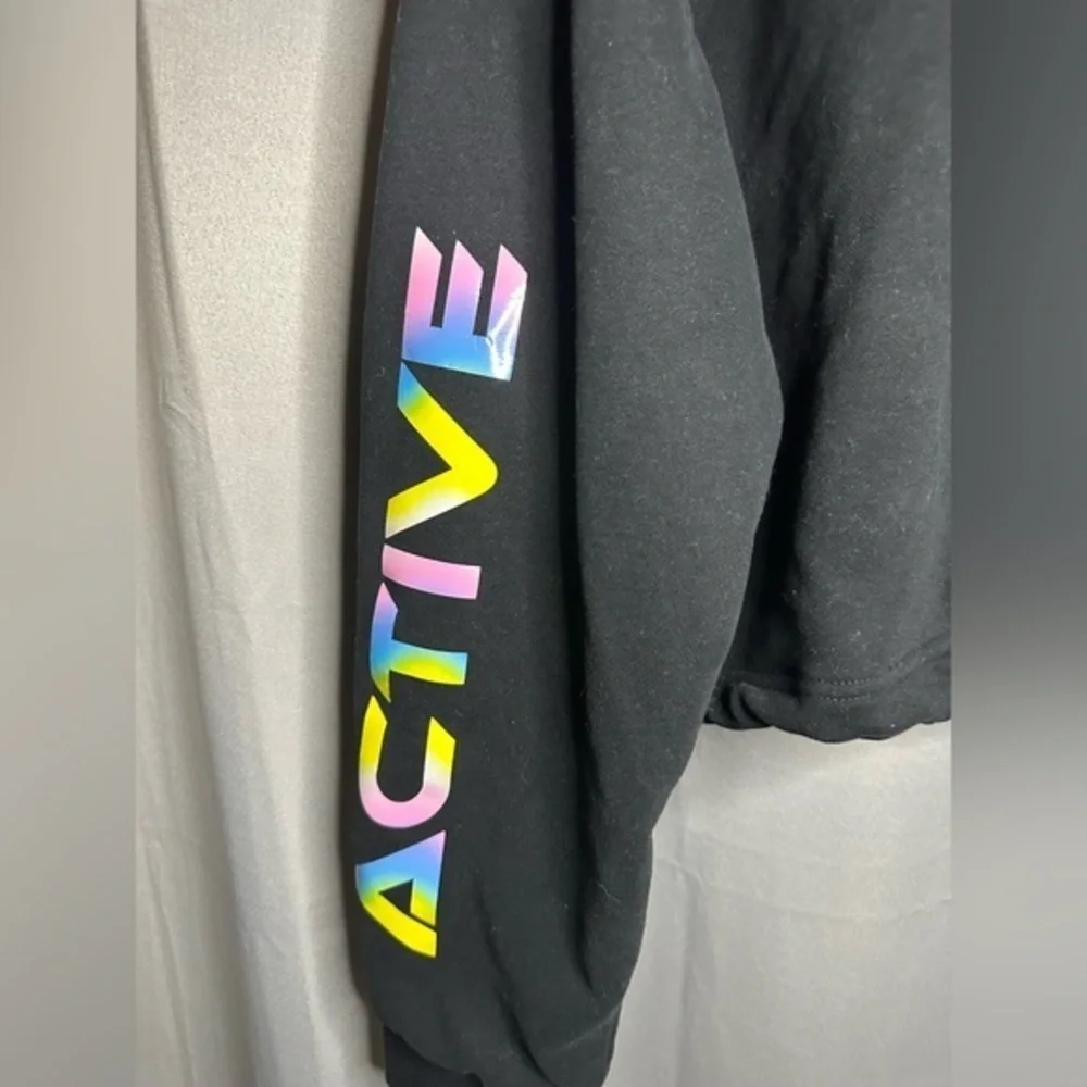 Zyia Active Ombre Black Cropped Drawstring Hoodie Sweatshirt Size Large - Picture 3 of 7